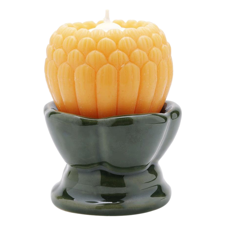 Nến Hoa Sen Nhật Đế Gốm Quang Minh Candle Ftramart NQM9912 (9 x 9 x 12 cm) - Cam