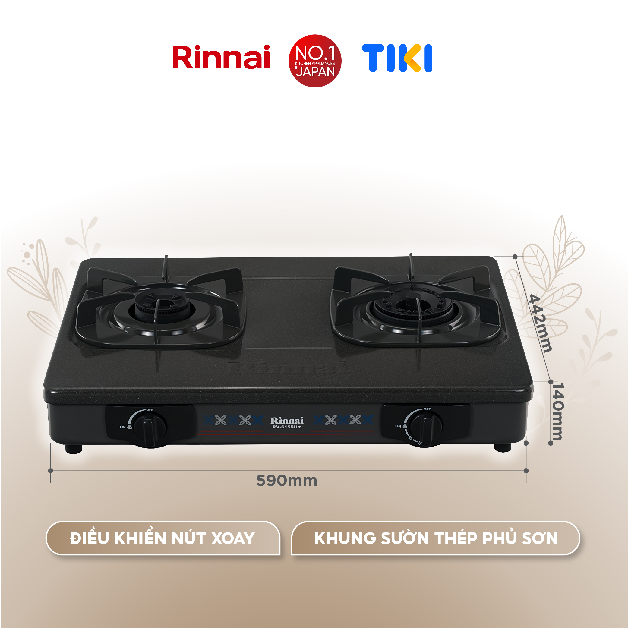 Bếp gas dương Rinnai RV-615Slim-SCH(VP) mặt bếp kính Schott và kiềng bếp men - Hàng chính hãng