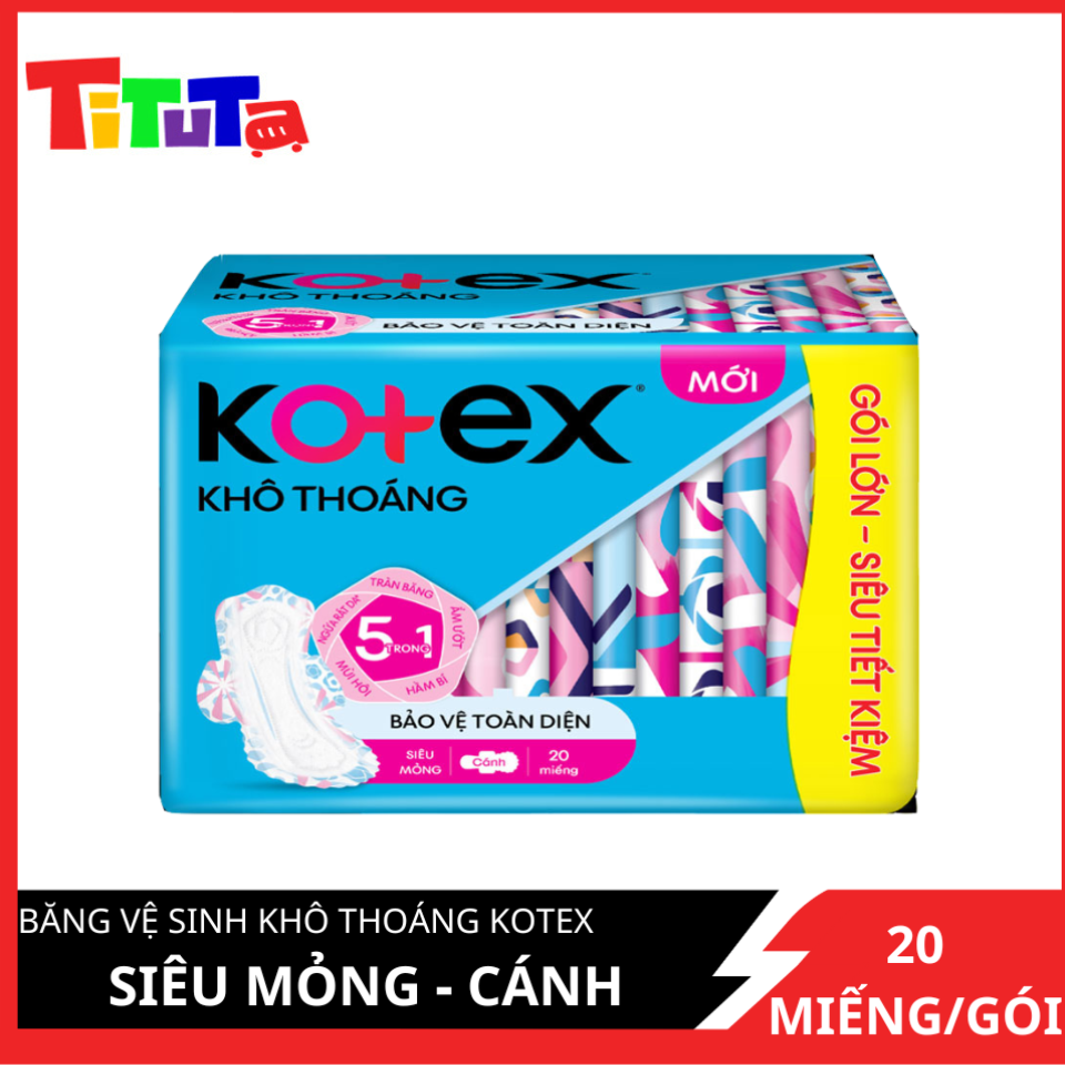 Băng Vệ Sinh KOTEX Khô Thoáng Siêu Mỏng Cánh 20 Miếng/Gói