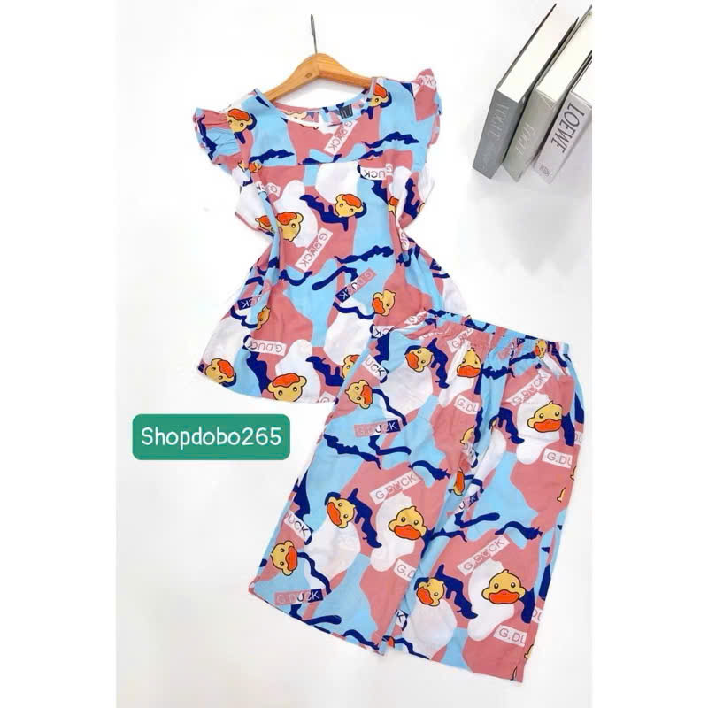 Đồ bộ nữ,đồ ngủ mặc nhà lửng tay cánh tiên vải lanh mềm,mát BL 169 hoạ tiết dễ thương size 45-70kg