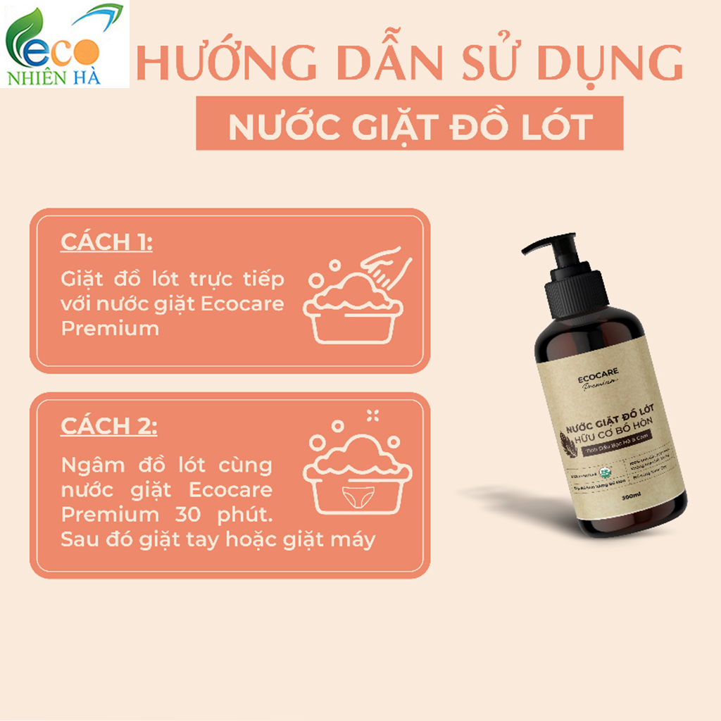 Nước giặt đồ lót ECOCARE PREMIUM 300ml tinh dầu bạc hà cam, tẩy ố khử khuẩn an toàn mẹ bầu