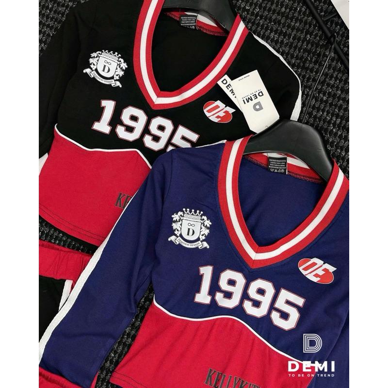 Set áo cổ tim 1995 KellyKitty tay sọc chân váy phối De