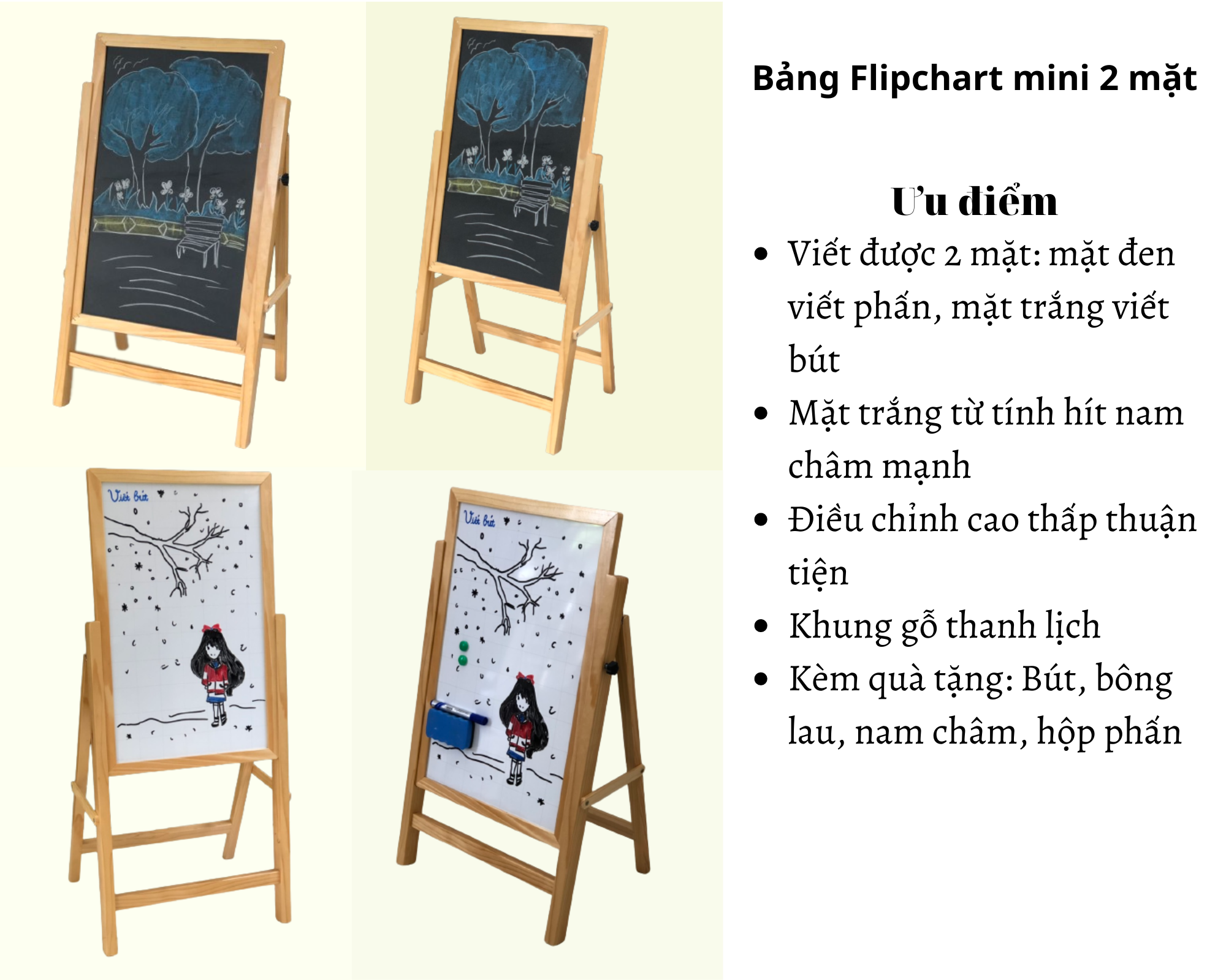 Bảng Flipchart min 2 mặt 40x60 cm Kèm quà tặng