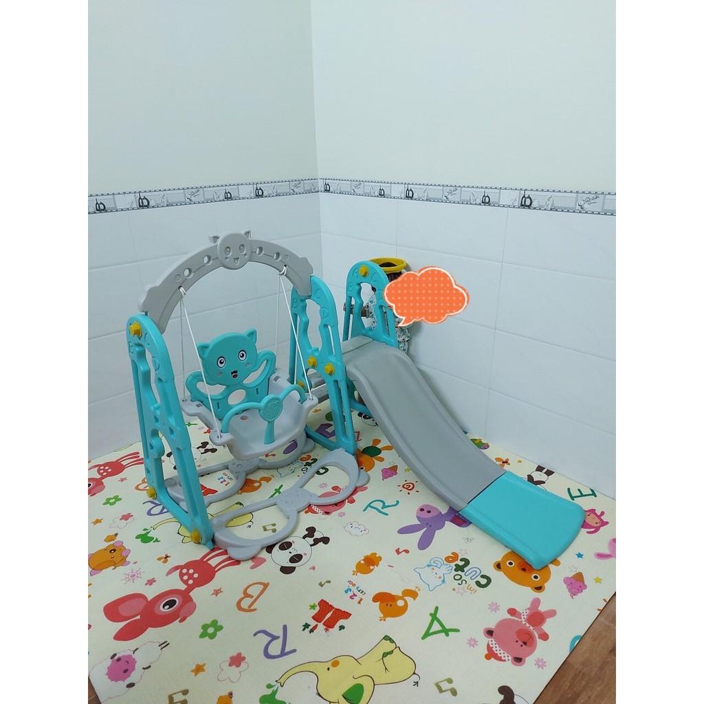 Combo cầu trượt xích đu cho bé kèm bóng rổ loại 1 dày dặn