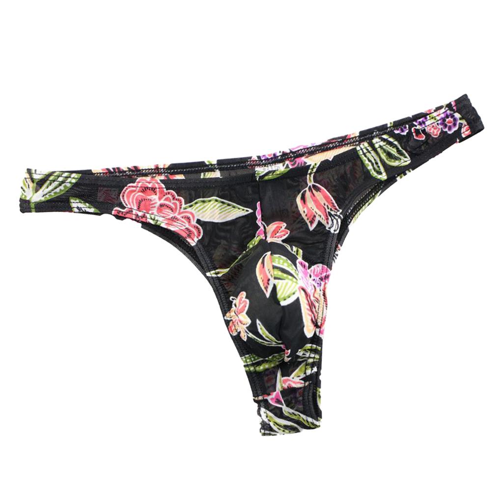 Men Low Rise Floral Comfy G-string Briefs Jockstrap Thongs Underwear