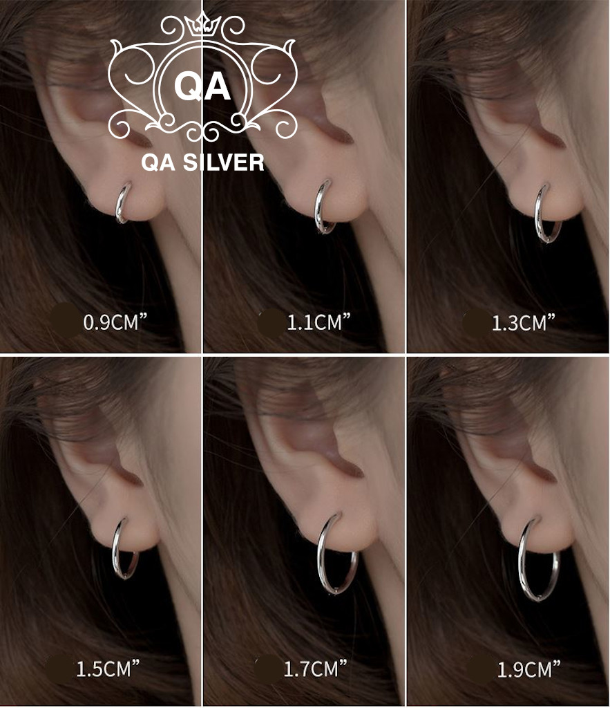 Khuyên tai bạc 925 tròn dày khớp mở bông nam nữ chốt lẫy tối giản S925 HOOP Silver Earrings QA SILVER EA190703