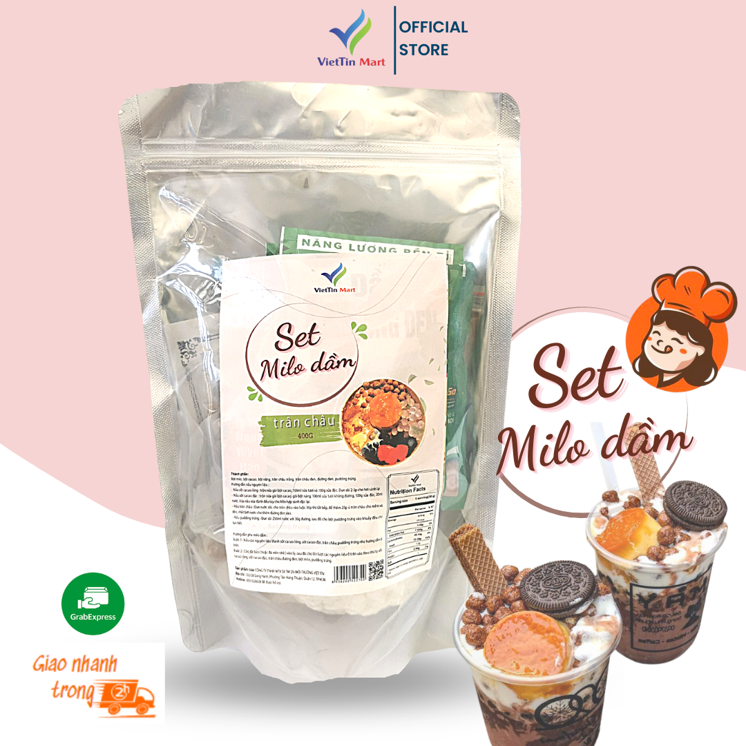 Set Milo Dầm Trân Châu Đường Đen Viettin Mart 400G