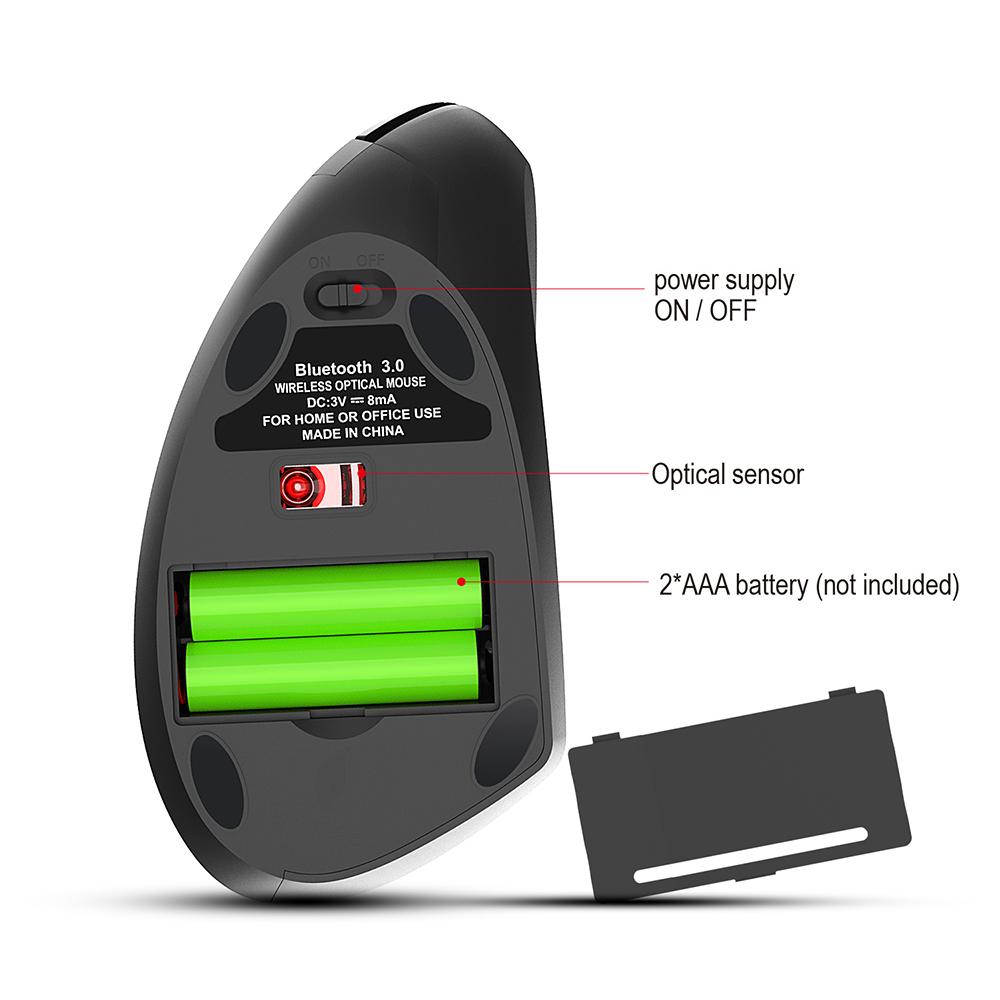 HXSJ T29 Wireless Mouse BT3.0 Vertical Optical Mouse 3 Adjustable DPI Ergonomic Design for Windows Android System
