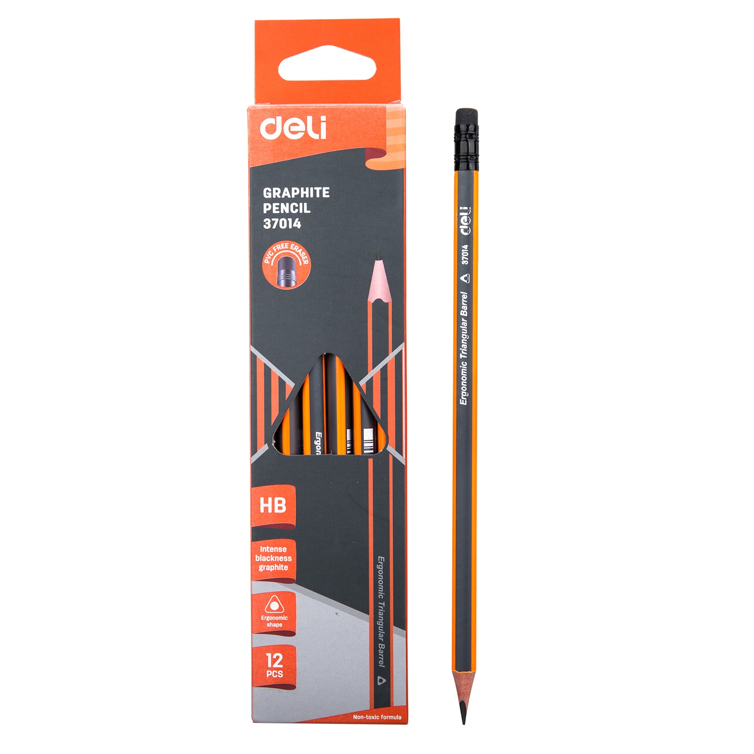Bút 2B kèm tẩy Deli - sọc neon nhiều màu - 12 cây/hộp - E37013 / E37014 / E37015 / E37016/ E37000/ E58103/ E10902