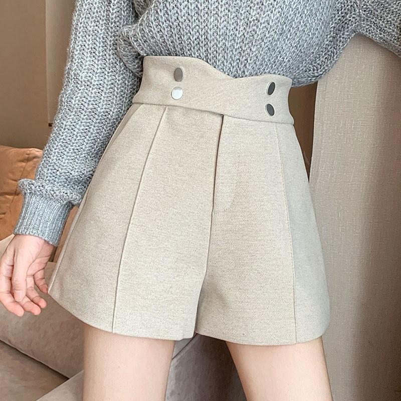 Quần đùi vải len ống rộng kiểu dáng thời trang phong cách Hàn Quốc dành cho nữ