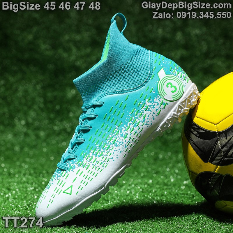 Giày đá bóng sân cỏ nhân tạo cỡ lớn 45 46 47 48 cho nam cao to chân ú bè. Big size soccer shoes for wide feet