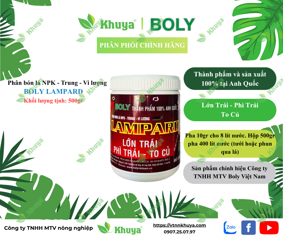 Phân bón lá NPK vi lượng Lampard 22-21-17+TE hủ 500gr To củ Lớn trái