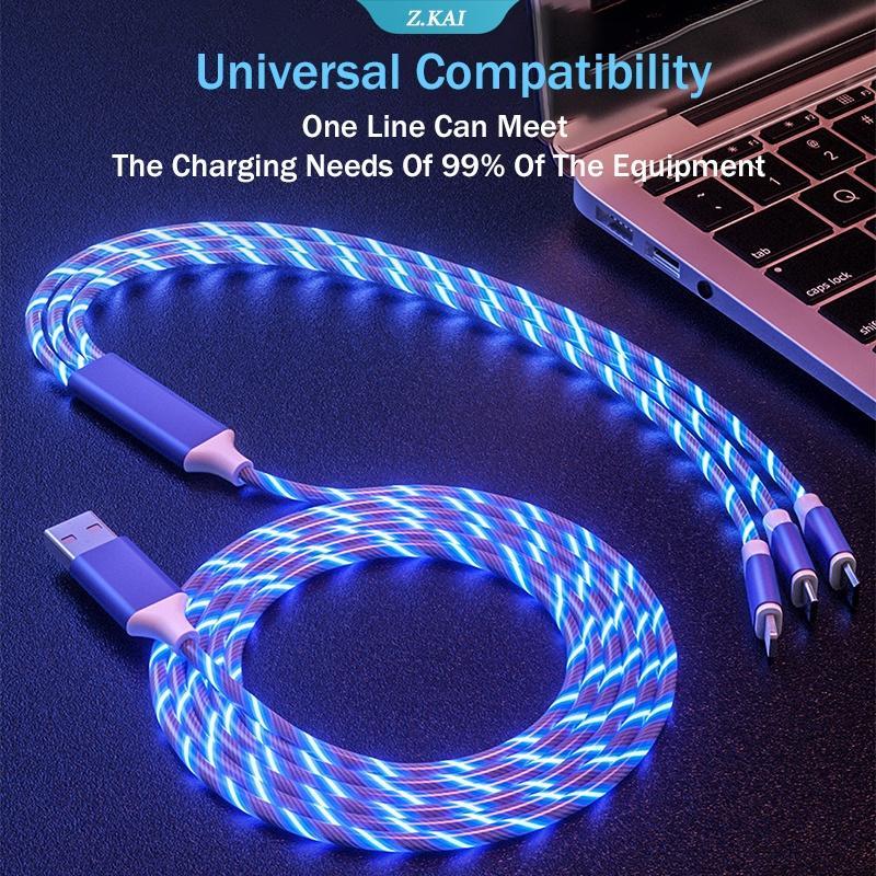 Dây Cáp Sạc Nhanh 3 Trong 1 Có Đèn LED Dành Cho iPhone Xiaomi Samsung