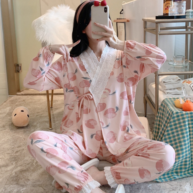 Hình ảnh Bộ Đồ Pyjama Bầu Và Sau Sinh Dài Tay vải thun cotton mặc hè cực mát