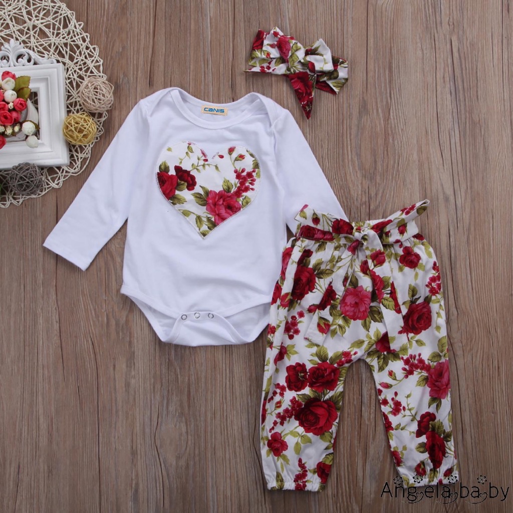 ❤️Bộ Áo Quần Bé Gái Size 4,5kg Đến 8kg Trái Tim Hoa Đỏ Tặng Kèm Băng Đô Cao Cấp
