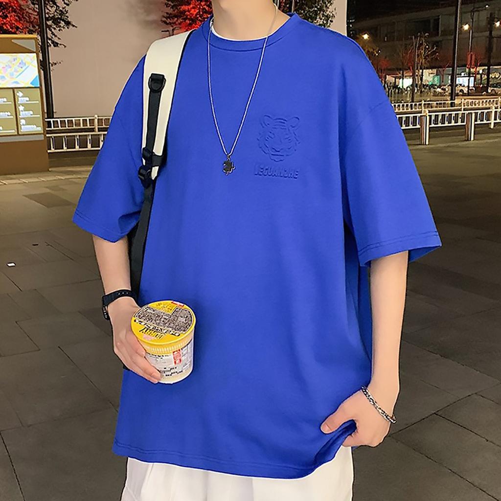 Áo thun nam form rộng, tay lỡ, cổ tròn, hình in nổi 2 mặt - chất liệu vải cotton cao cấp, kiểu dáng thời trang - xanh