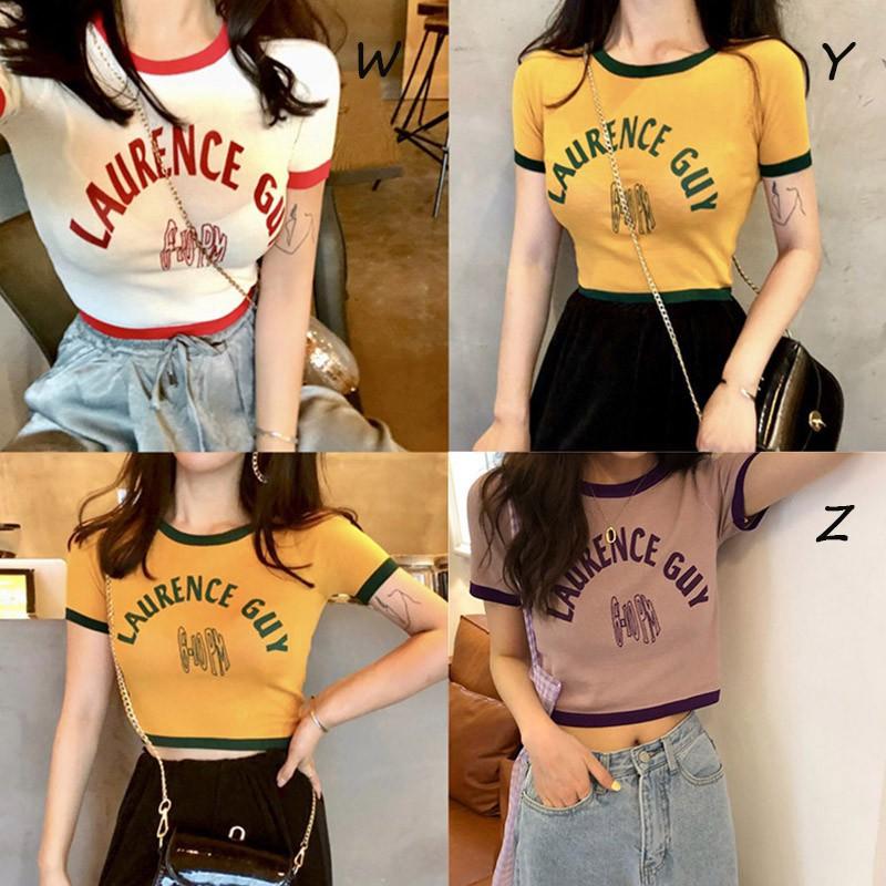 Áo thun nữ ngắn tay dáng ôm in chữ phong cách Hàn Quốc