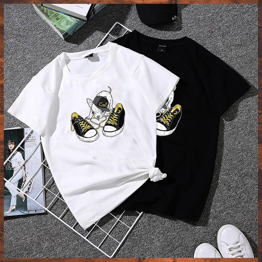 Áo thun unisex form rộng tay lỡ cún con và giày vải dày mịn 20NU1170