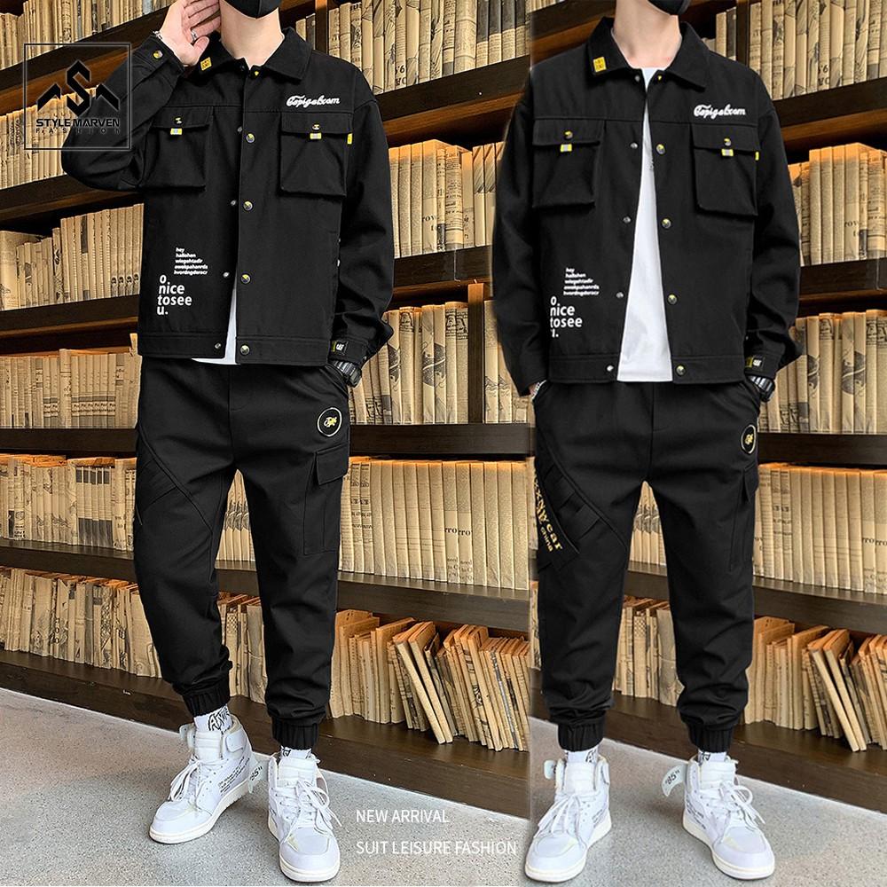 Bộ đồ nam kaki dài tay cổ bẻ túi hộp kết hợp quần jogger sọc bo gấu cá tính STYLE MARVEN - SET NAM 90000124