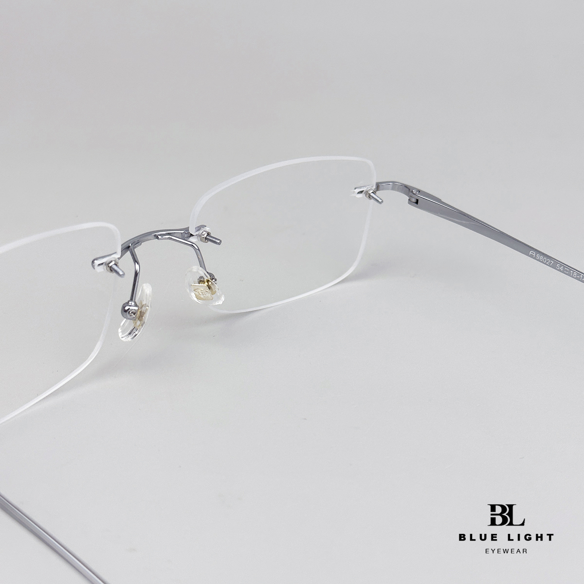 Gọng Kính Cận Giả Cận Nam Nữ Cao Cấp Titanium BLUE LIGHT Mắt Khoan Không Viền Chữ Nhật Bạc Dày Dặn Cứng Nhẹ