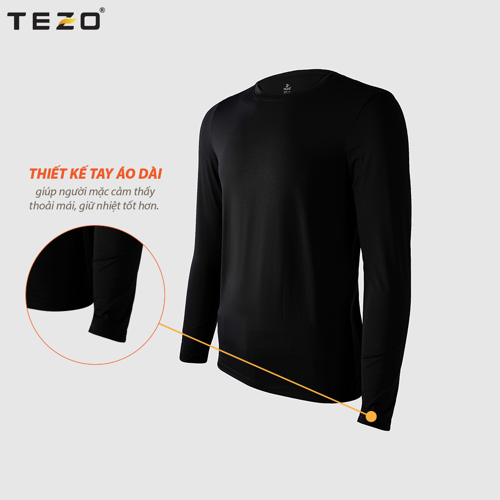 Hình ảnh Áo giữ nhiệt nam TEZO, cổ tròn dài tay chất liệu cotton co giãn thoải mái hai màu đen trắng