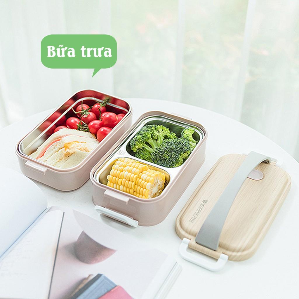 Hộp Đựng Cơm Và Thức Ăn 2 Tầng Kèm Túi Và Bộ Đũa Thía Inox Có Hộp Đựng