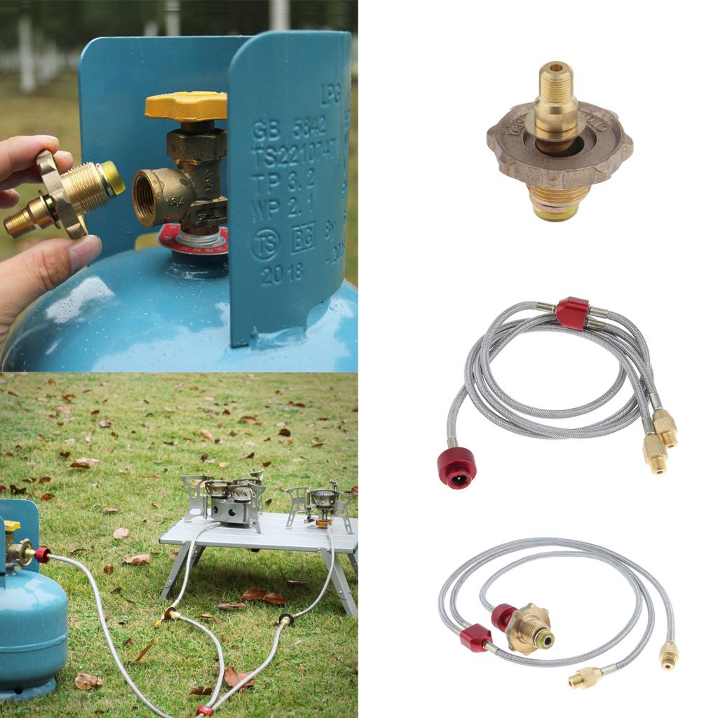 Metal Camping Gas Propane Tank Connection Adapter Coupler for 2 Stoves A