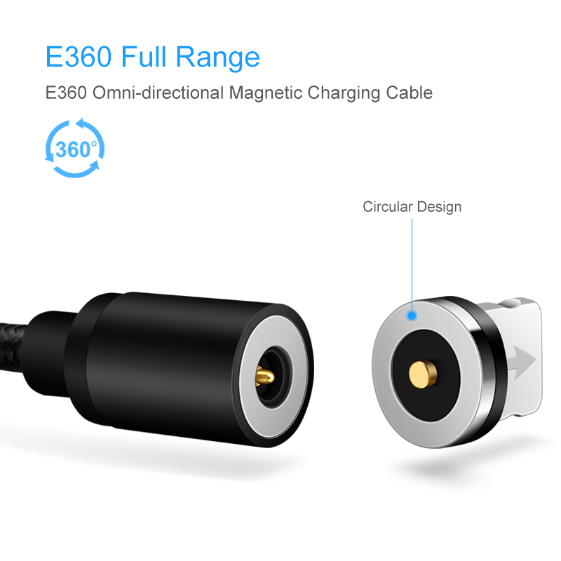 Cáp Sạc Từ Hít Nam Châm 2.4A Model E360 Lightning IOS Iphone Hàng Elough Chính Hãng Màu Đen