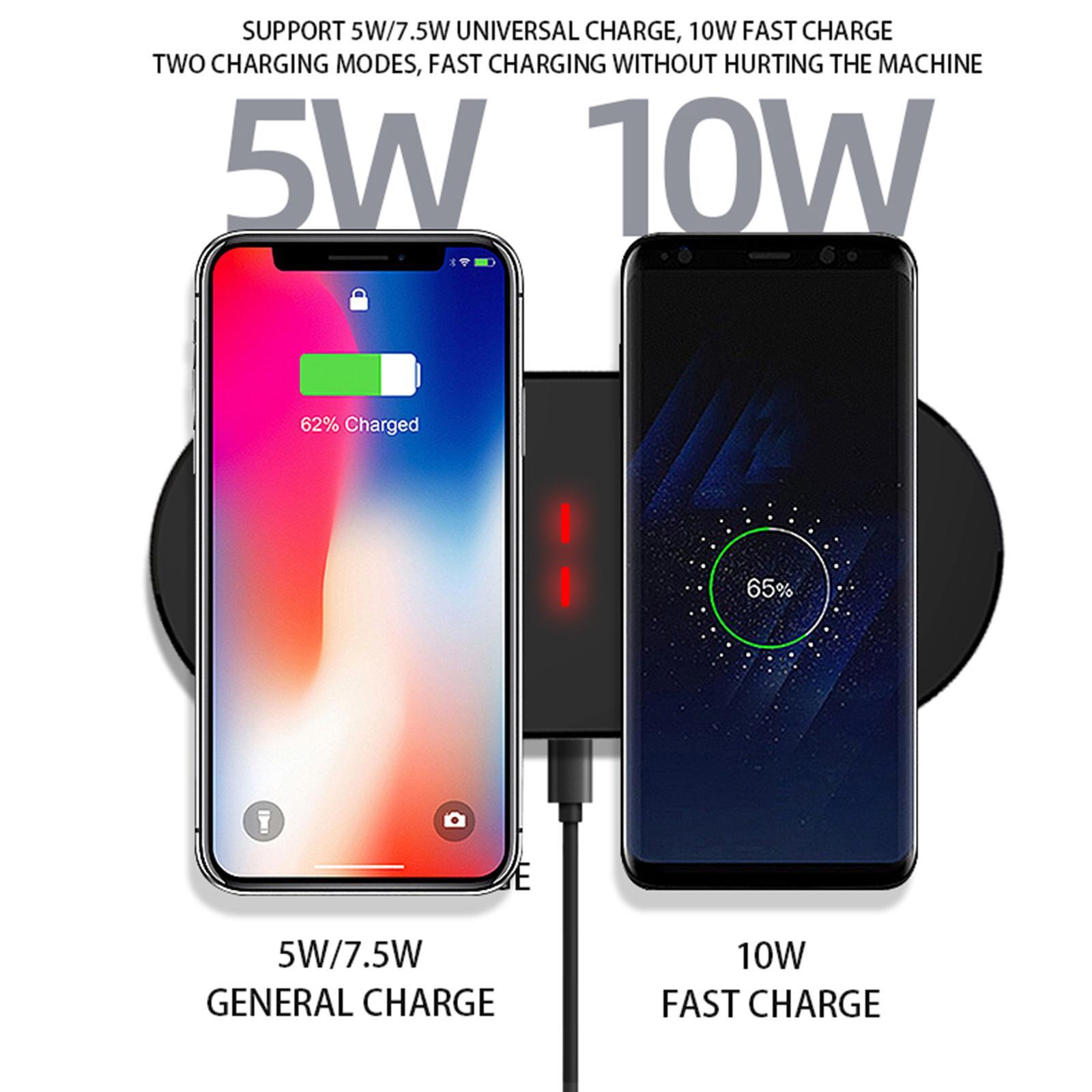 2 in 1  Wireless Charger Pad 10W Fast Charging For Smartphone Mirror Black