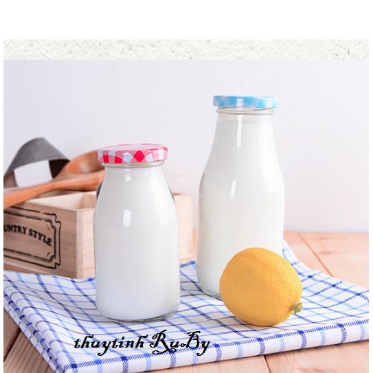Chai thủy tinh đựng sữa 200ml nắp thiếc, Bình nước thủy tinh