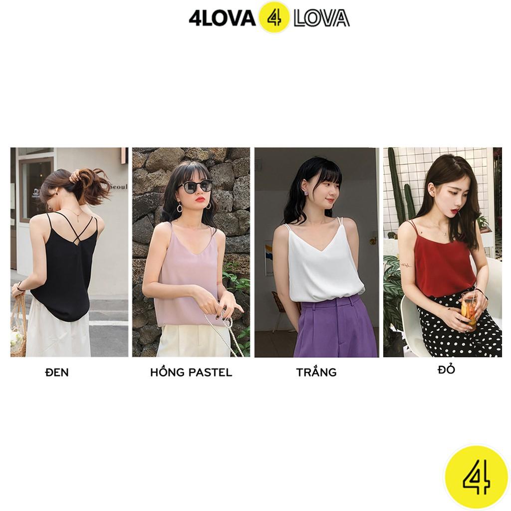 Áo 2 dây trơn vải lụa satin 4LOVA thiết kế đan lưng sexy, sang chảnh