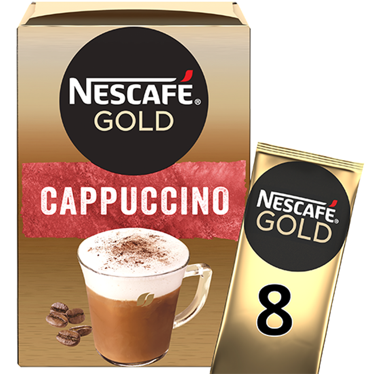 Cà phê Cappuccino hòa tan cao cấp NESCAFÉ Gold Cappuccino 8x15.5g [Mua 1 tặng 1 hộp bột cacao sữa Nestle 6x20,2g]