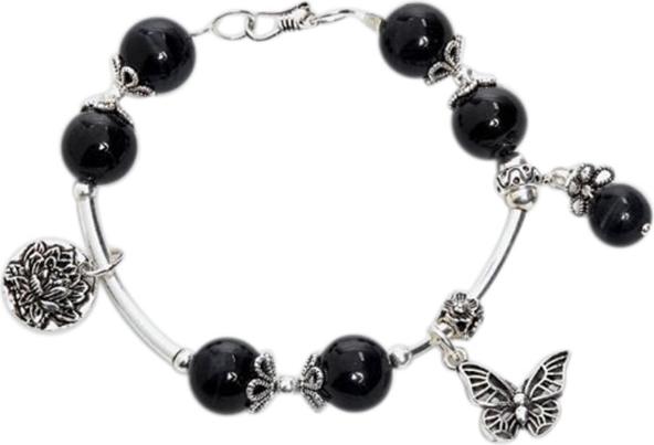 Vòng Tay Bạc Mix Đá Obsidian Ngọc Quý Gemstones VT65