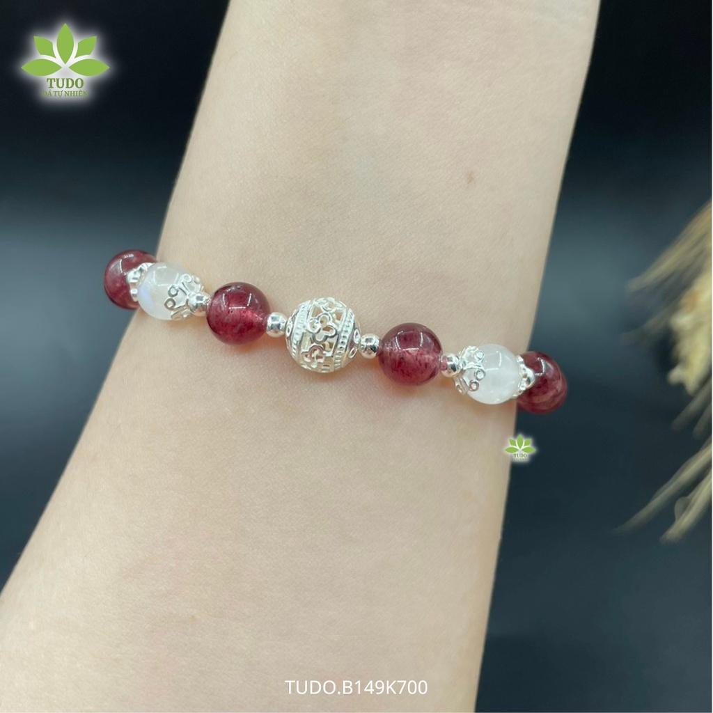 Vòng Tay Bạc Nữ Charm Bạc Bi Khắc 3D TUDO B149K700 Dâu Hồng cho Mệnh Hỏa