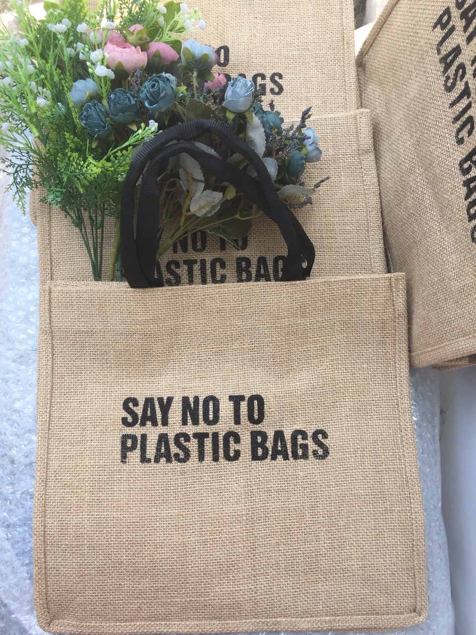 Túi vải đay cao cấp, in chữ SAY NO TO PLASTIC BAGS thân thiện môi trường, túi thời trang công sở, du lịch, dạo phố, đi biển