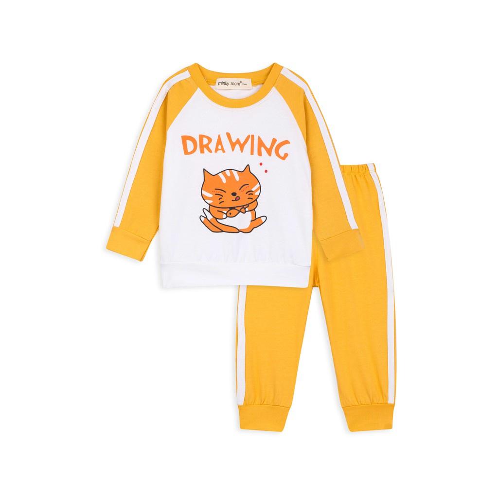 Bộ Quần Áo Dài Tay Cotton 100% Raglan In Hình Động Vật Kẻ Sọc Quần và Vai áo Cho Bé 5-17Kg