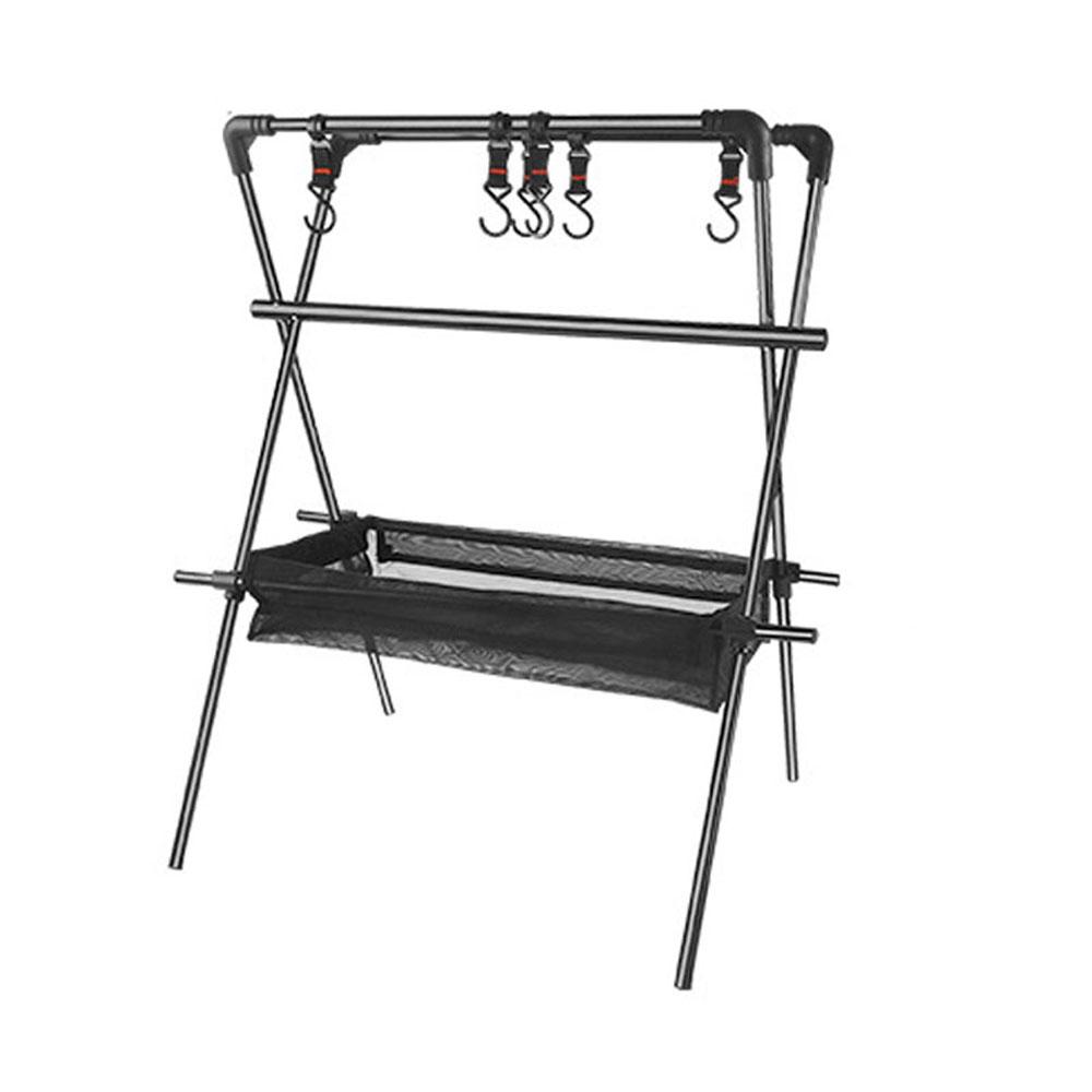 Outdoor Tripod Stand Aluminum Alloy Foldable Storage Rack Camping Cookware Clothes Hanger with Mesh Pouch for Camping