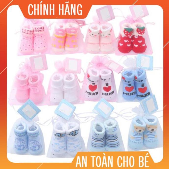 Set 2 đôi Tất sơ sinh/ Vớ sơ sinh túi lưới Cao cấp cho bé (0-6 tháng)-họa tiết ngẫu nhiên - xanh dương