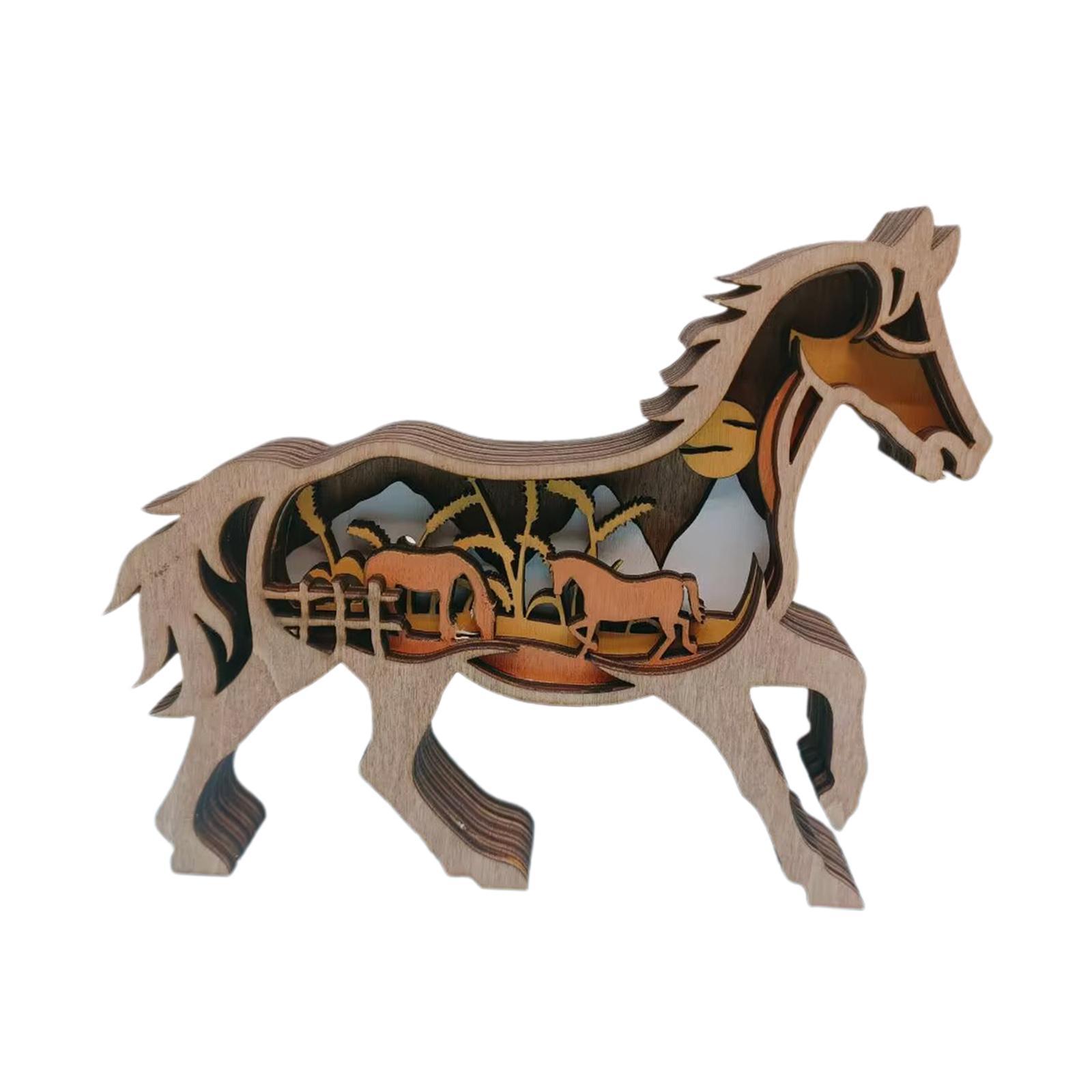 Hình ảnh Wood Animal Horse Statue 3D Retro Hollowed Engraving Sculpture for Party