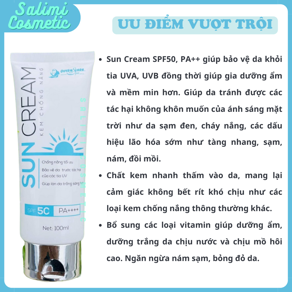 Kem Chống Nắng SUN CREAM - Chống Tia Cực Tím SPF 50+, Tăng Độ Ẩm &amp; Dưỡng Chất Cho Da, Bảo Vệ Da Khỏi Tác Hại Bên Ngoài | Dung Tích 100ml - HÀNG CHÍNH HÃNG