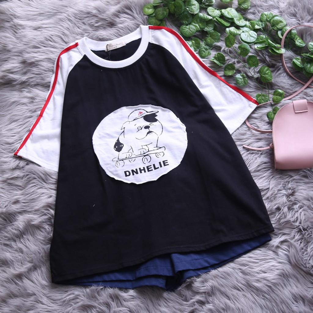 ÁO PHÔNG HỌA TIẾT HOẠT HÌNH PHỐI TAY MÀU