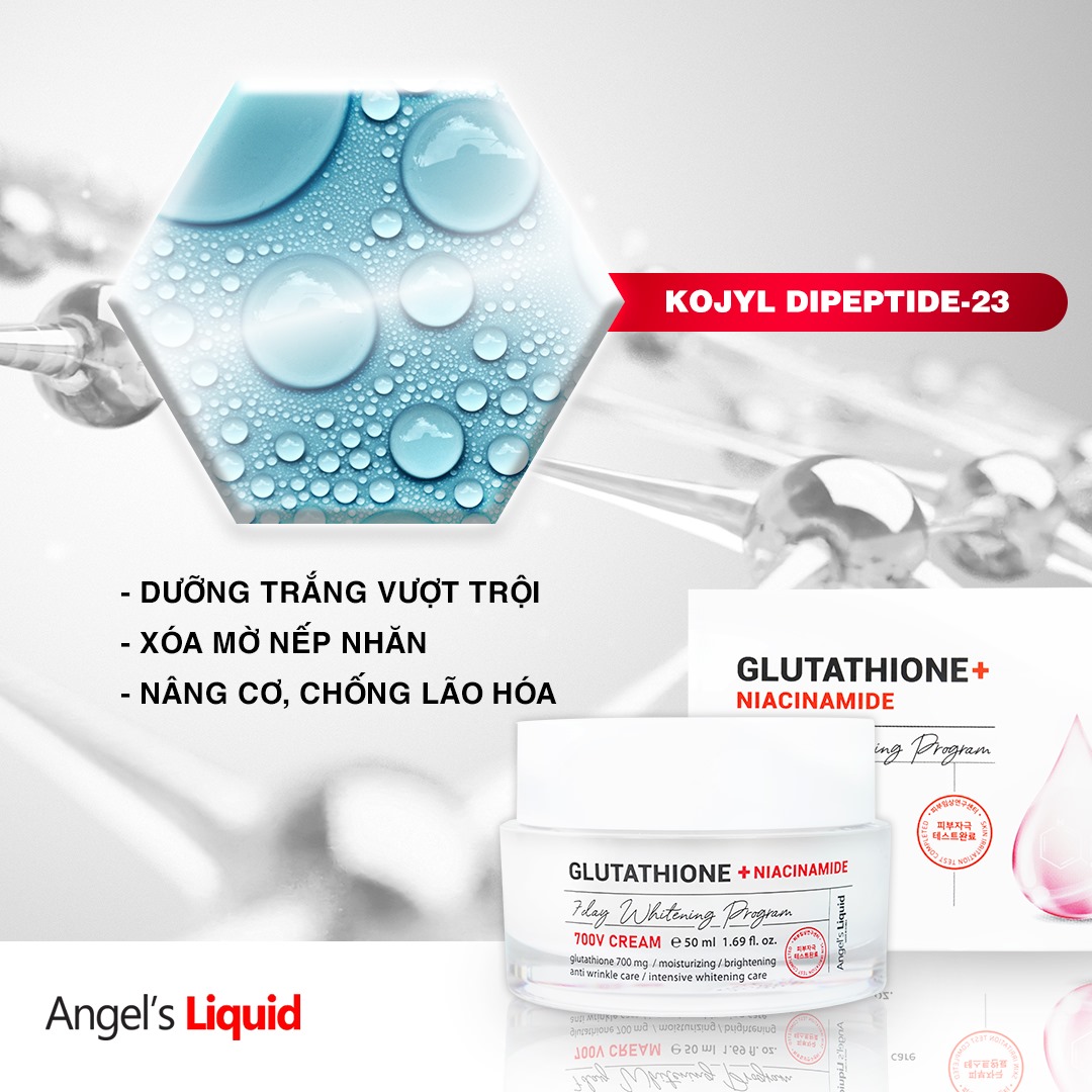 Kem dưỡng giảm nám truyền trắng Angel's Liquid Glutathione Plus Niacinamide 700 V Cream 50ml +Tặng kèm 1 băng đô tai mèo (màu ngẫu nhiên)