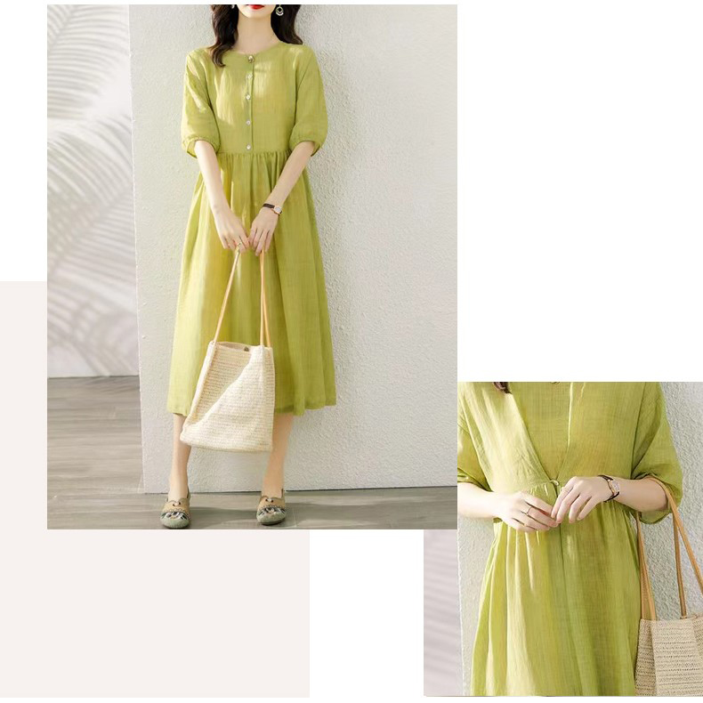 Đầm linen dáng suông thiết kế mặc được nhiều kiểu, Váy linen suông dài phong cách thanh lịch ARCTIC HUNTER