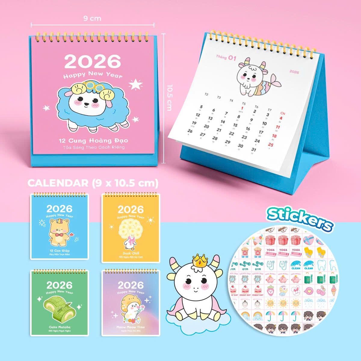 Combo 3 Cuốn Sách Tô Màu Chữa Lành - Tặng 1 Lịch Để Bàn Tô Màu + 1 Lịch Mini Ngẫu Nhiên Kèm Sticker Xinh Xắn 2026 - ABBOOKS