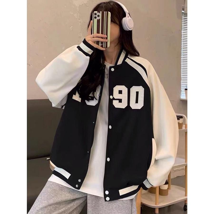 Áo Khoác Bomber Jacket Dù 2 Lớp 1990 Varsity Form Rộng Basic Nam Nữ Unisex Couple Phong Cách Ulzzang