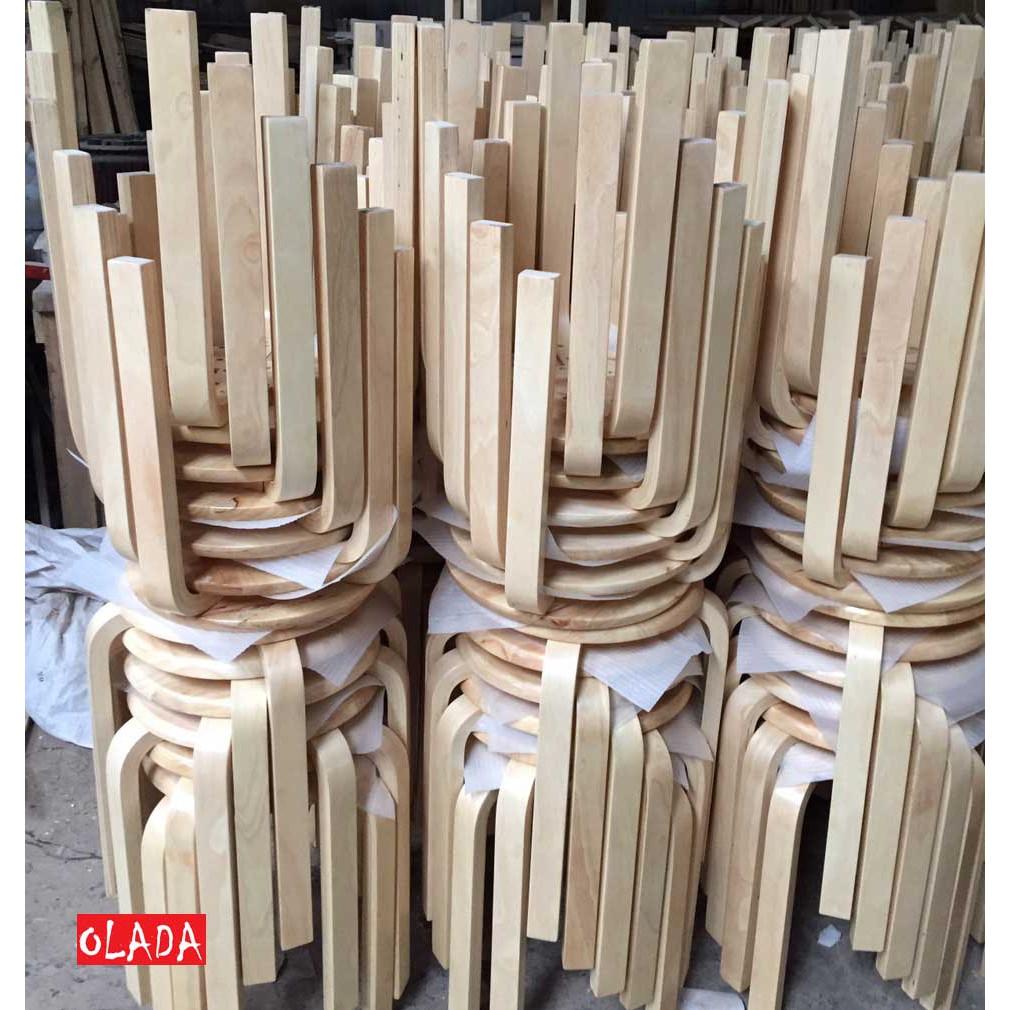Ghế Đôn Chân Cong Gỗ Cao Su Tự Nhiên Siêu Bền Chịu Lực
