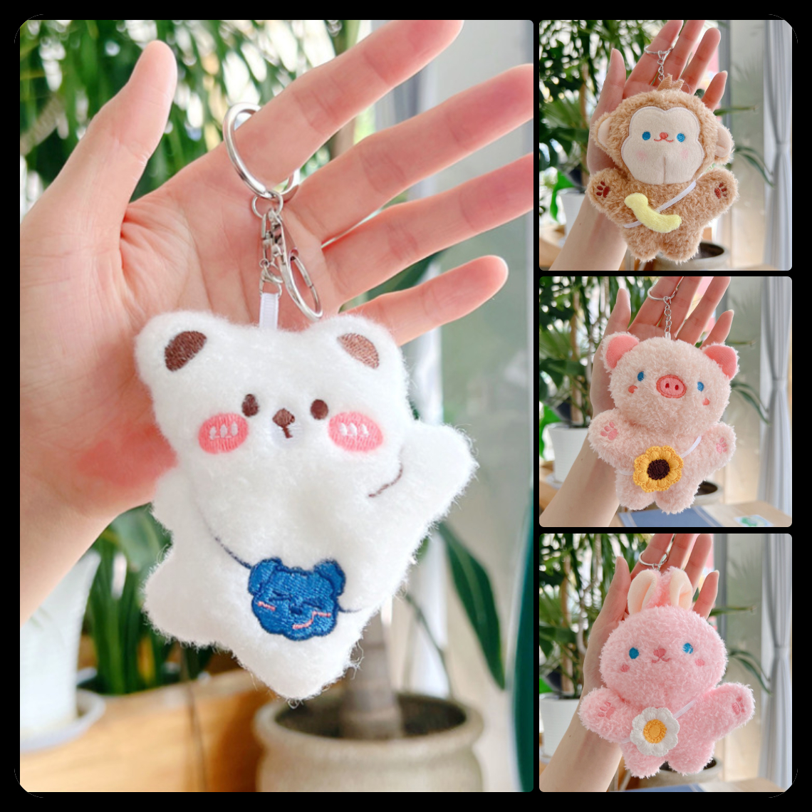Gấu bông mini treo móc khóa xe, làm quà tặng xinh dễ thương giá rẻ hình heo thỏ khỉ cute