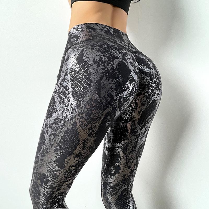 Nữ Thun Tập Gym Quần Cao Cấp Thoải Mái Mông Scrunch Loài Rắn In Quần Legging Tập Yoga
