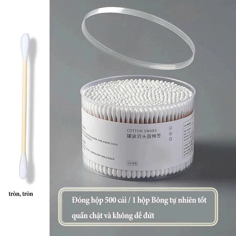 Dụng cụ trang điểm làm đẹp - Set hộp 500c  tăm bông ngoáy tai lớn cao cấp với 2 đầu tăm thiết kế hình dáng khác nhau làm sạch sâu bên trong , an toàn và tiện lợi