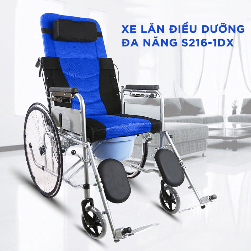 Xe lăn tay ngã lưng 6 nấc, có đệm và bô vệ sinh - NIKITA N213-1